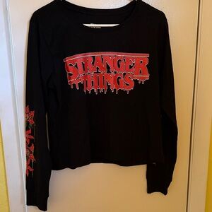 Stranger Things Black Long-Sleeve Graphic Tee with Red Logo